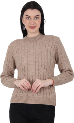 HITTIKA Self Design Round Neck Casual Women Beige Sweater