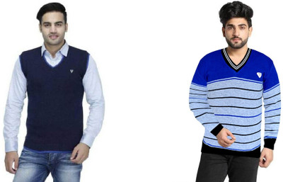 Sanzzy Solid V Neck Casual Men Multicolor Sweater