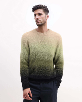 RARE RABBIT Colorblock Crew Neck Casual Men Green, Black Sweater