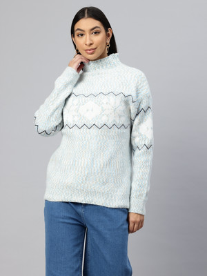 PIERRE CARLO Geometric Print Turtle Neck Casual Women Multicolor Sweater