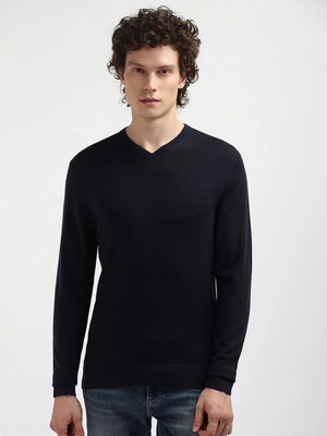 Calvin Klein Jeans Solid V Neck Casual Men Blue Sweater
