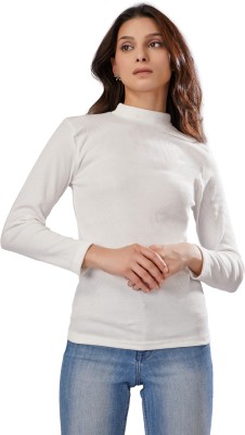 MangeetOriginals Solid Round Neck Casual Women White Sweater