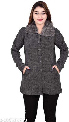AYUB FASHION Self Design Round Neck Casual Women Grey Sweater