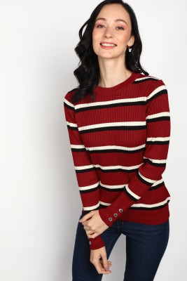 NAUTICA Woven Round Neck Casual Women Red Sweater