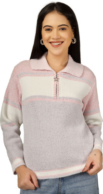 DREAMDIVA Self Design Collared Neck Lounge Wear Women Pink Sweater