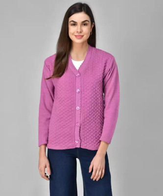 saikirpaenterpr Self Design V Neck Casual Women Purple Sweater