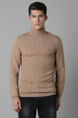 LOUIS PHILIPPE Self Design Turtle Neck Casual Men Brown Sweater