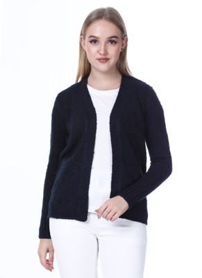 NOQUO Self Design Round Neck Casual Women Dark Blue Sweater