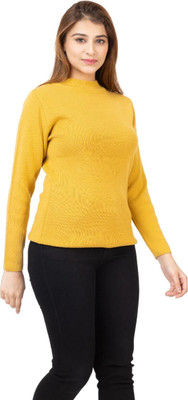 TWENTY ME Solid Round Neck Casual Women Yellow Sweater