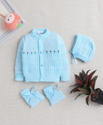 BUMZEE Self Design V Neck Casual Baby Boys Light Blue Sweater