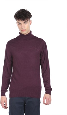 Arrow Sport Solid High Neck Casual Men Maroon Sweater