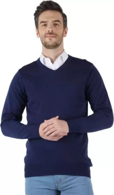 ZAKOD Solid V Neck Casual Men Blue Sweater