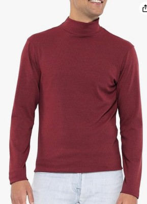 SHRI PURNA Solid High Neck Casual Men Red Sweater