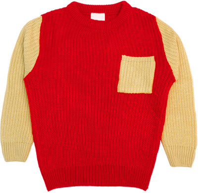 CHKOKKO Woven, Self Design Mandarin Neck Casual Baby Boys Red Sweater
