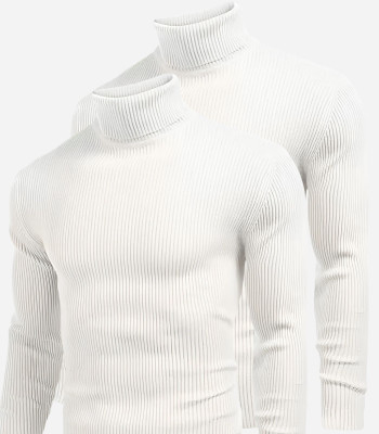 BAB Woven High Neck Casual Men White Sweater