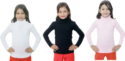 S Creation Striped High Neck Party Baby Girls Black Sweater