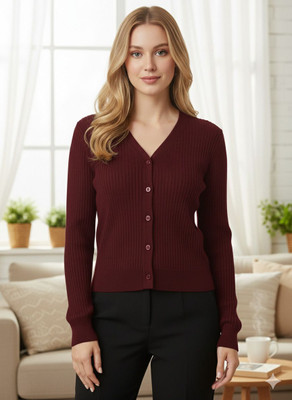 urban trees Solid V Neck Casual Men Red Sweater
