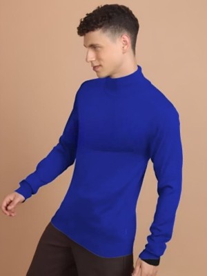 Tatvass Creation Solid Turtle Neck Casual Men Blue Sweater