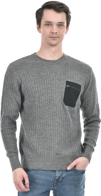 NUMERO UNO Solid Round Neck Casual Men Grey Sweater