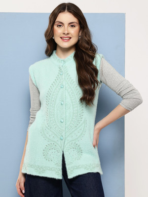 Aarika Self Design Round Neck Casual Women Light Green Sweater