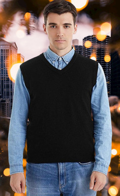 jorden4u Solid V Neck Casual Men Black Sweater