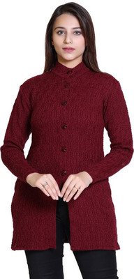 Dartline Self Design Crew Neck Casual Women Maroon Sweater