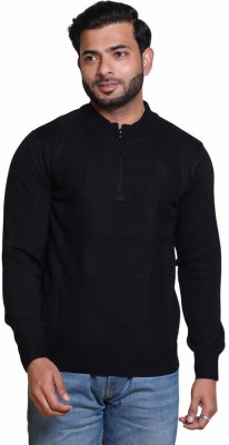 CAVARDI Solid Round Neck Casual Men Black Sweater