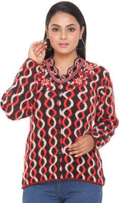 WOOL 4U Self Design V Neck Casual Women Black Sweater