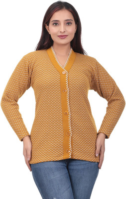 Prabh collection Self Design V Neck Casual Women Yellow Sweater
