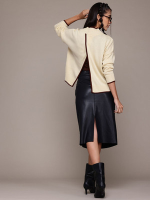 Roadster Solid High Neck Casual Women Beige Sweater