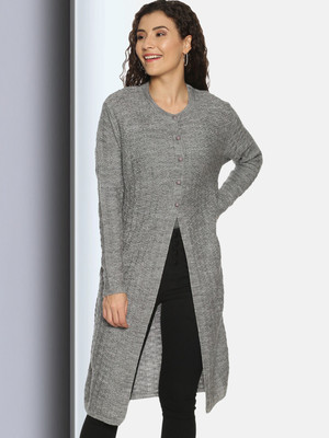 CLAPTON Self Design Round Neck Casual Men Grey Sweater
