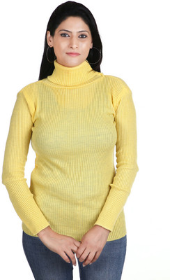 adibaba Solid Turtle Neck Casual Women Yellow Sweater
