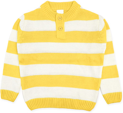 CHKOKKO Woven, Self Design Mandarin Neck Casual Baby Boys Yellow, White Sweater
