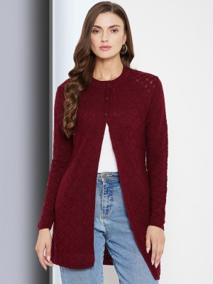 CLAPTON Woven Round Neck Casual Women Maroon Sweater