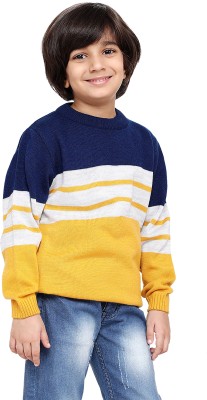 believe Striped Round Neck Casual Boys Blue, Yellow, White Sweater