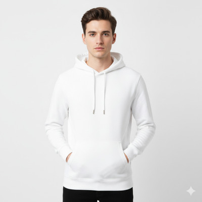 vnfusion Solid Hooded Neck Casual Men White Sweater