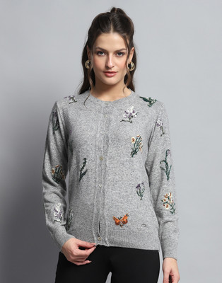 MONTE CARLO Self Design Round Neck Casual Women Grey Sweater