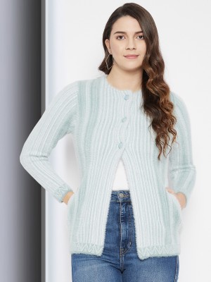 Zigo Striped Round Neck Casual Women Blue Sweater