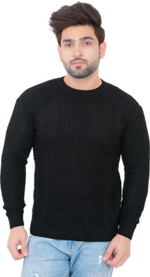 Dartline Solid Round Neck Party Men Black Sweater