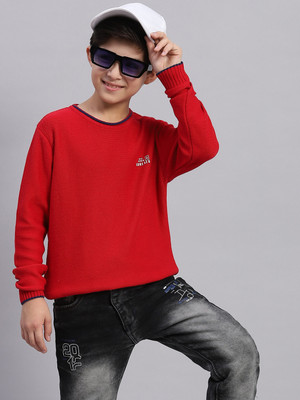 MONTE CARLO Solid Round Neck Casual Boys Red Sweater