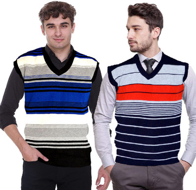 Shunit creation Solid V Neck Casual Men Blue, Orange Sweater