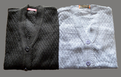 Shunit creation Self Design V Neck Lounge Wear Women Black, Grey Sweater