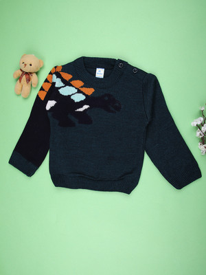 V-MART Self Design Round Neck Casual Baby Boys Green Sweater