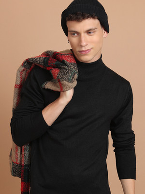 HIGHLANDER Solid Turtle Neck Casual Men Black Sweater