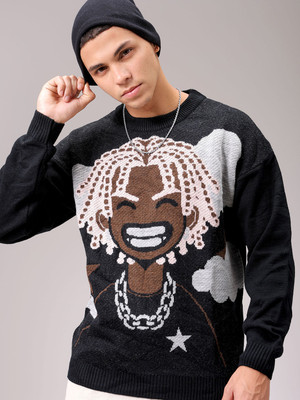 The Indian Garage Co. Self Design Crew Neck Casual Men Black Sweater