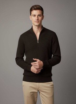 Cat Bunny Solid V Neck Casual Men Brown Sweater