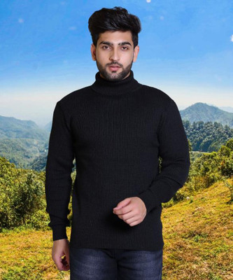 jorden4u Solid Turtle Neck Casual Men Black Sweater