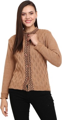 V-MART Self Design Round Neck Casual Women Brown Sweater