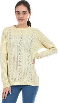 AMERICAN EYE Self Design Round Neck Casual Women Beige Sweater