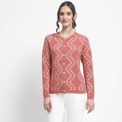 MADAME Self Design Round Neck Casual Women Pink Sweater